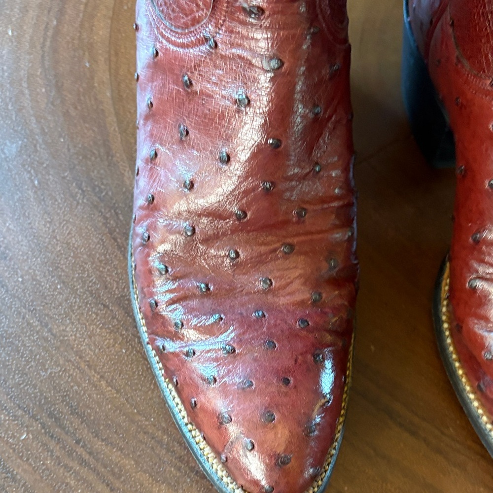 Lucchese Brown Ostrich Leather Heeled Boots - Picture 15 of 16